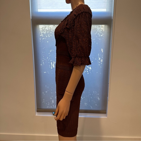 Catherine Malandrino Sz P Brown KNIT FITTED Dress W PUFF SLV CROCHET GREAT COND - Picture 3 of 9